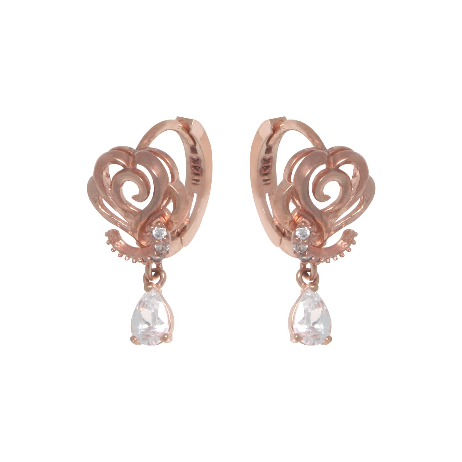 14k 하트로즈 링귀걸이